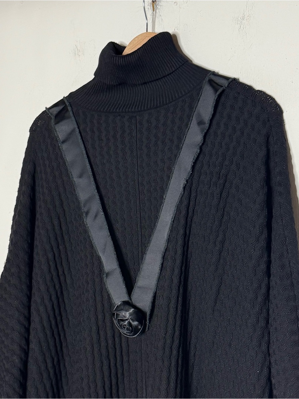 Avant Garde Oversized Embellished Mock Neck Knit High Low Sweater Dress XL Black - Picture 9 of 14